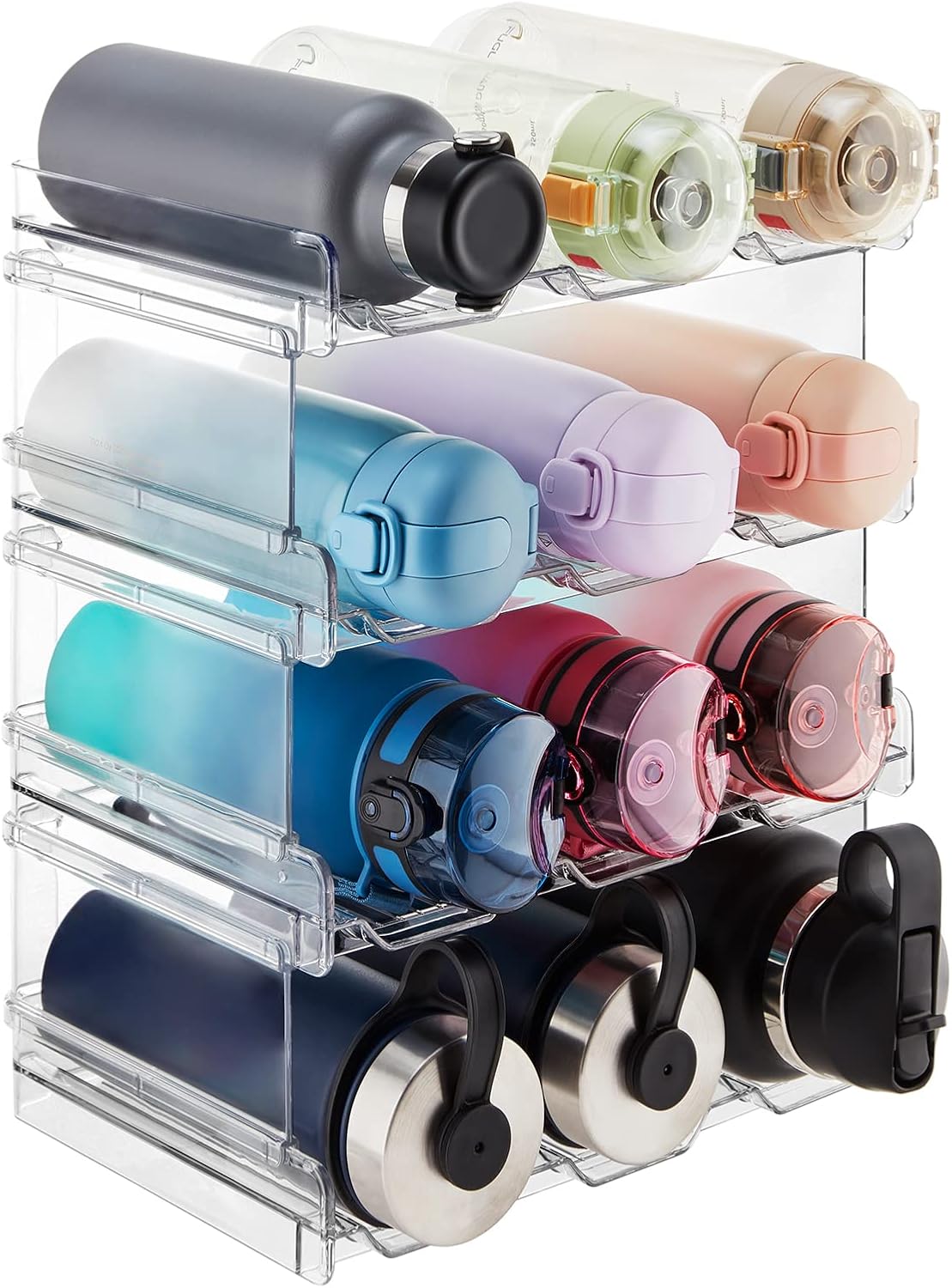 Lifewit 2 Tier Stackable Water Bottle Organizer for Cabinet, Plastic Bottle Holder Fits 6 Bottles/Tumblers up to 3.8" Diameter for Pantry/Countertop/Cupboard, 28 x 19 x 15 cm/11 x 7.5 x 5.7"