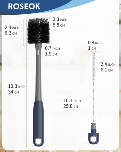 ROSEOK 2 in 1 Long Handle Bottle Brush with Straw Brush for Cleaning Glass, Sports Bottle, Coffee Mug,Navy Blue,1 Pack