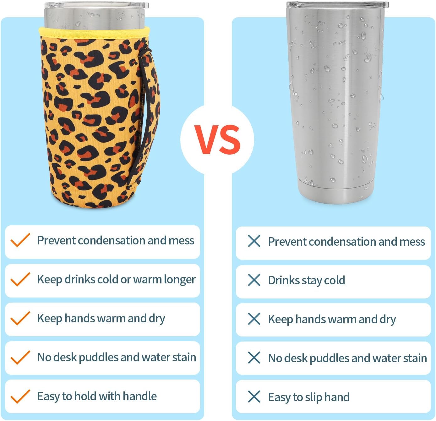 Reusable Iced Coffee Cup Sleeve Neoprene Insulated Sleeves Cup Holder with handle Idea for 30oz - 32oz Tumbler Cups, Protein Shake Bottles(Only Cup Sleeves), Black - Colors A