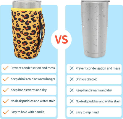Reusable Iced Coffee Cup Sleeve Neoprene Insulated Sleeves Cup Holder with handle Idea for 30oz - 32oz Tumbler Cups, Protein Shake Bottles(Only Cup Sleeves), Black - Colors A