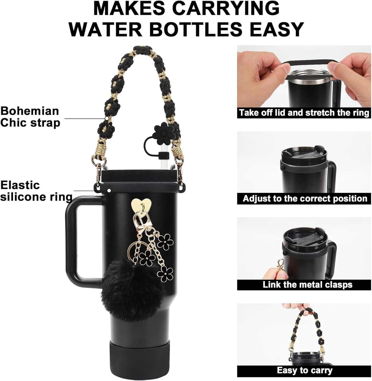 3tyto 13 Pcs Stanley Cup Accessories Set Including Water Bottle Handle Strap, Siliocne Stanley Cup Boot, Siliocne Straw Cover, Stanley Charms for Stanleys Cup 40oz & 30oz Tumbler