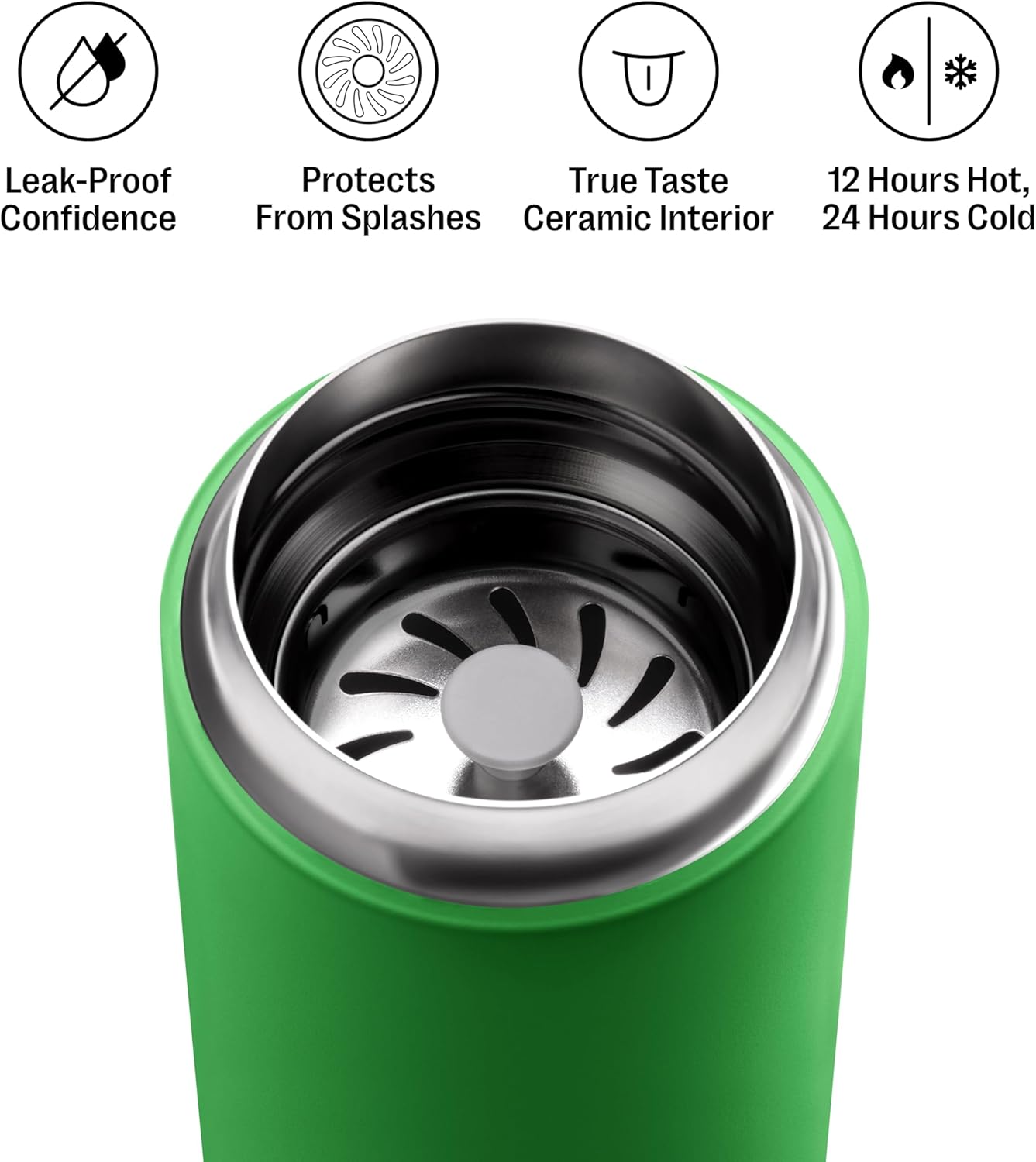 Fellow 16 oz Carter Move Travel Mug - Vacuum-Insulated Stainless Steel Travel Coffee Mug - Coffee Tumbler with Ceramic Interior and Splash Guard - Matte Black