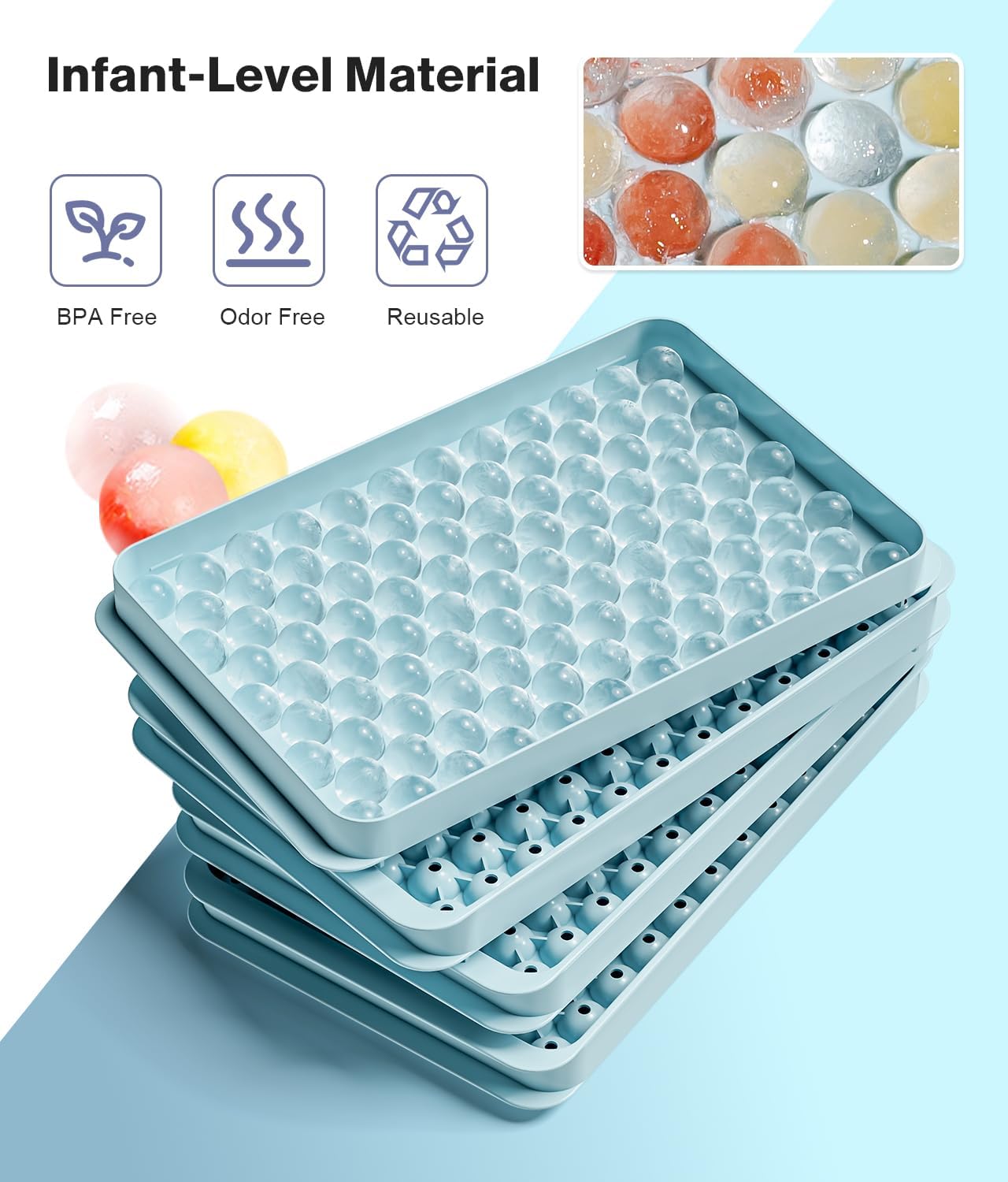 Ice Cube Tray with Lid and Bin – Round Ice Cube Trays for Freezer, BPA-Free Food-Grade Ice Mold, Stackable Ice Ball Maker, Iced Bucket Kits, Circle Ice Tray for Cocktails, Whiskey, Coffee, and Drinks
