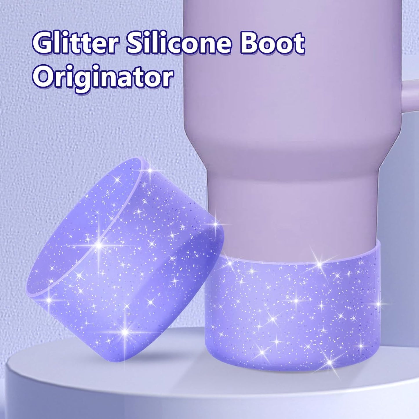 WUQID Protective Bling Silicone Boot Sleeve, Compatible with Stanley Tumbler 20-40oz & Hydro Flask Bottle 12oz-24oz, Glitter Reduces Dents Sleeve Cover for More Bottles/Tumblers Bottom of 2.83-2.95in