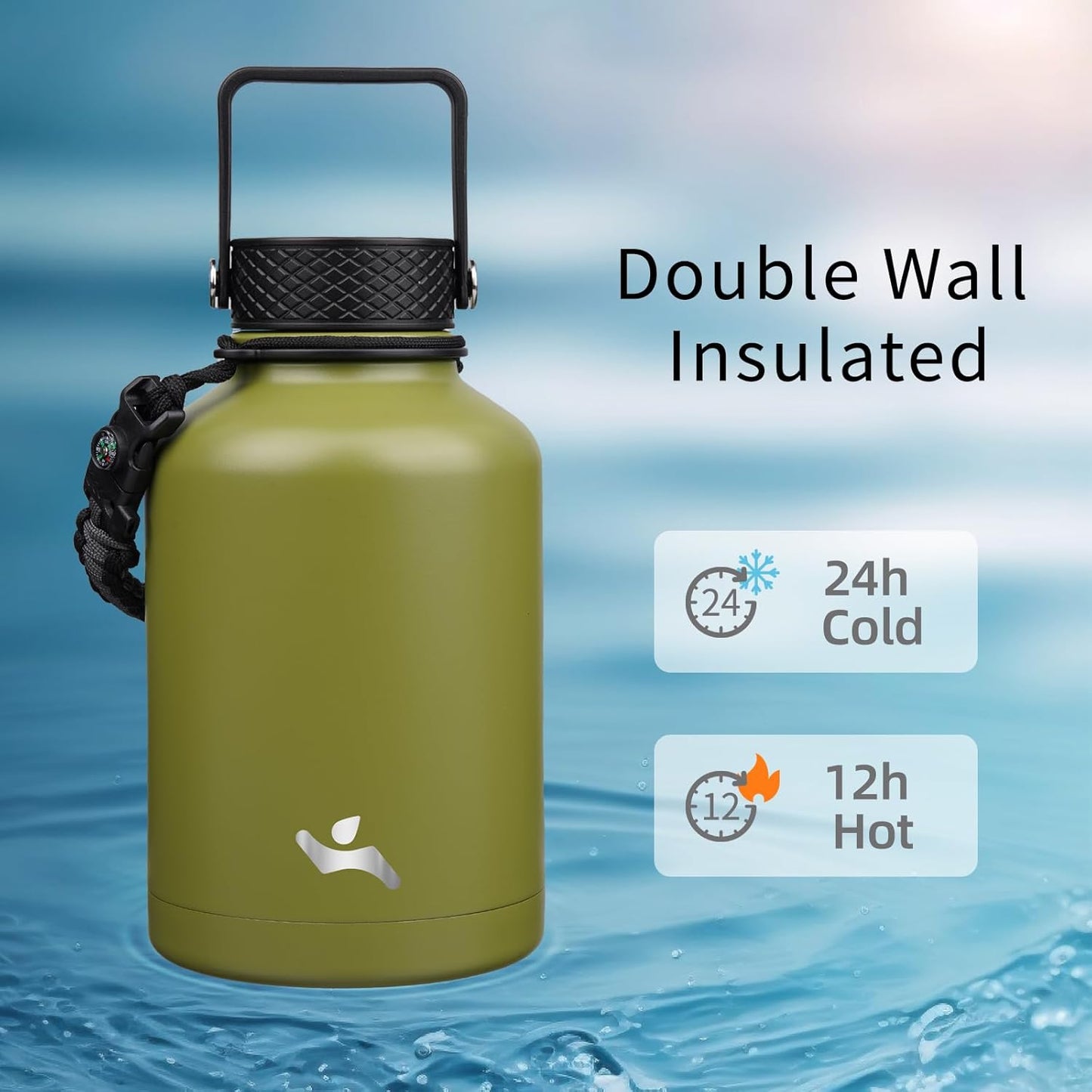 Konokyo 22oz Stainless Steel Bottles with 3 Lids Sport Insulated Water Bottle,Mint