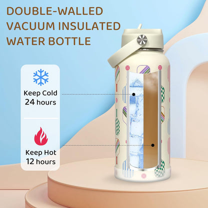 32oz Pickleball Insulated Water Bottle with Lid,Stainless Steel Water Bottl with Flip Straw and Handle,Gifts for Pickleball Players, Pickleball Lovers,Women Girls,Leak Proof Water Bottle