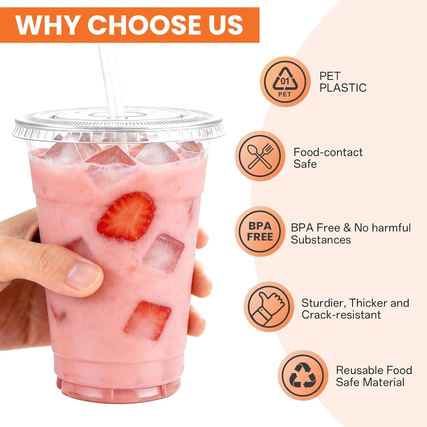 100 Pack 16 oz Plastic Cups with Lids and Straws, Clear Disposable Plastic Cups, Heavy Duty Iced Coffee Cups with Leak-Resistant Lids, Cold Drink Cups for Juice, Coffee and Milk Tea & Party To Go
