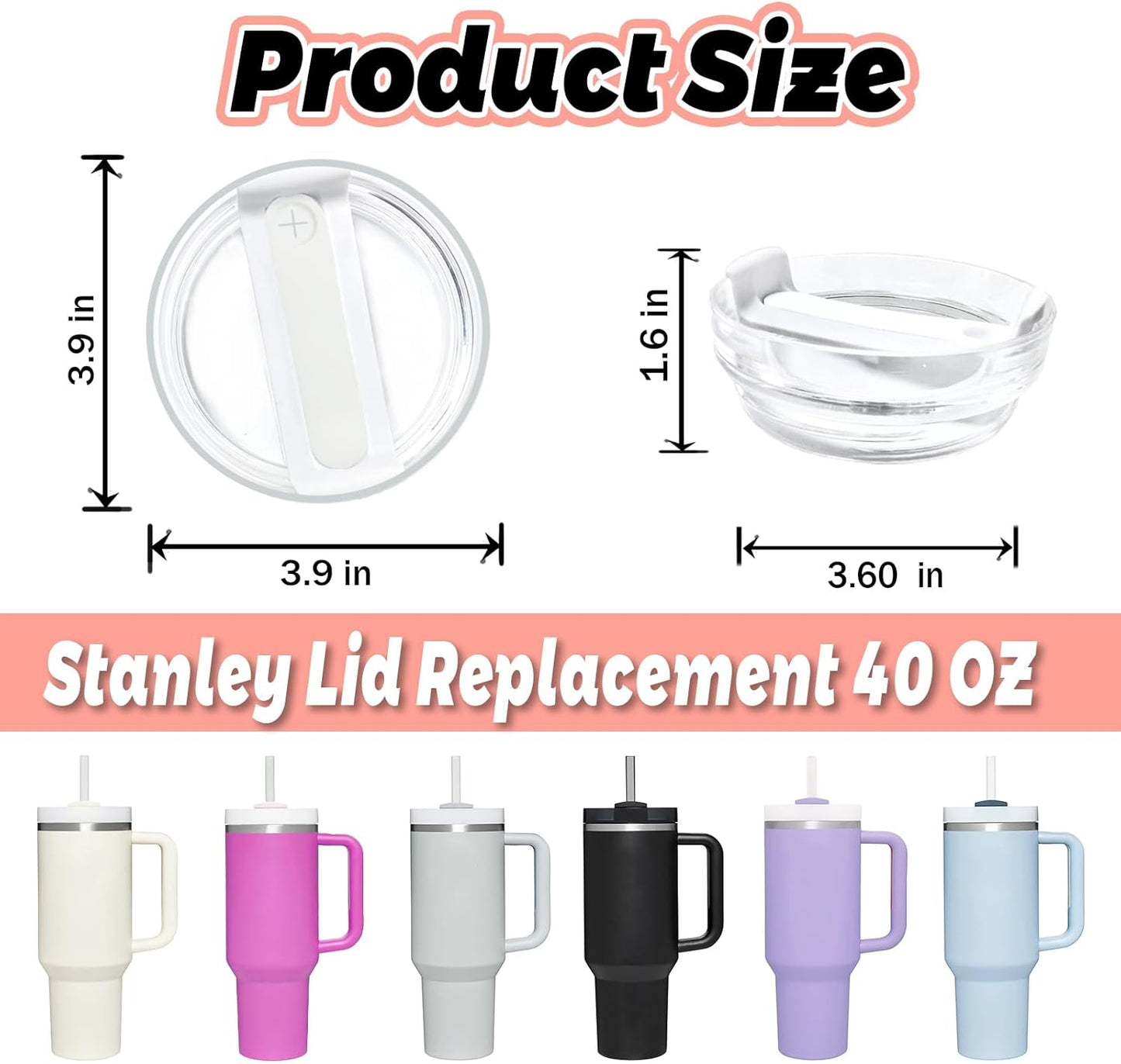 40 OZ Tumbler Lid Replacement Compatible for Stanley Quencher H2.0, 1 Pack BPA Free Clear Lid Replacement for Stanley Cup Accessories(Clear-White)
