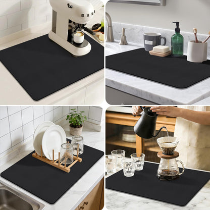 Coffee Mat,Absorbent Dish Drying Mat for Kitchen Counter,Coffee Bar Mat,Non-Slip Rubber Backed,Hide Stains & Quick Dry,for Espresso Machine,Coffee Station,Cups & Sink,12" x 20"(Black)