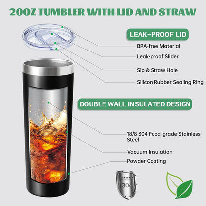 20 oz Skinny Tumblers with Lid and Straw,Stainless Steel Vacuum Insulated Tumbler Cup Double Wall Travel Coffee Mug, Thermal Water Tumbler for Hot and Cold Drinks(Rose Gold,1)