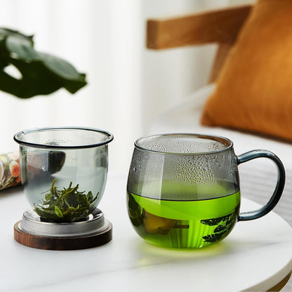 DOPUDO Glass Tea Cup with Infuser and Lid, 17.6oz/520ml Large Borosilicate Teacup,Tea Glass, Clear Mug for Loose Leaf Tea, Blooming Tea, Microwave & Dishwasher Safe - Tea Maker Gift for Birthday.