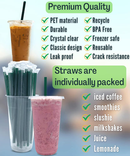 Cappatua 20 oz Clear Plastic Cups with Lids and STRAWS, Disposable Drinking Cups for Cold Drinks, Iced Coffee, Milkshakes, Smoothies, 25 Sets