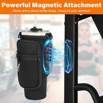 Magnetic Water Bottle Carrier Bag Compatible with Stanley/Meoky 40 oz Tumbler with Handle,Water Bottle Holder Pouch with Adjustable Shoulder Strap & Phone Pocket Fits for Stanley Cup Accessories