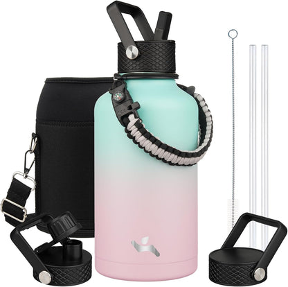 Konokyo 22oz Stainless Steel Bottles with 3 Lids Sport Insulated Water Bottle,Mint
