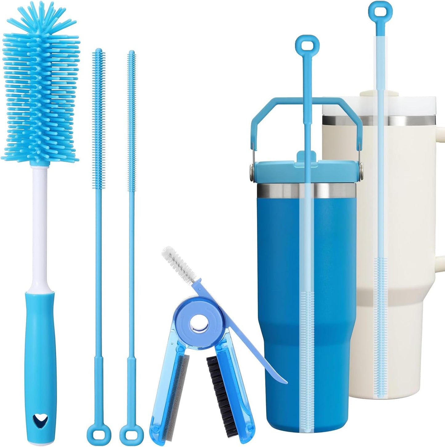 XANGNIER 5 Pcs Water Bottle Cleaner Brush Set for Owala 24oz/32oz/40oz Cup,Multifunctional Bottle Brush and Long Straw Cleaner Brush,Cleaning Kit for Owala/Stanley/Yeti Tumbler Cup Accessories