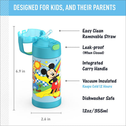 THERMOS FUNTAINER Water Bottle with Straw - 12 Ounce - Kids Stainless Steel Vacuum Insulated Water Bottle with Lid, Bluey - Colors B