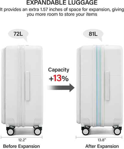 Hanke 20 Inch Expandable Carry On Luggage with Cup Holder 22x14x9 Airline Approved, Top Opening Hard Shell Suitcases with Wheels, Carry-On Travel Suitcase Trunk Luggage with Lock, Smoke White