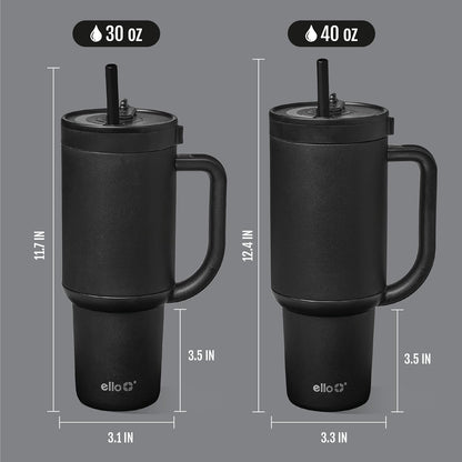 Ello Oasis 40 oz Tumbler with Handle & Retracting Straw | Reusable Insulated Stainless Steel Cup 100% Leakproof, Gifts for Teens Women Men | Keeps cold for 24 Hours, Cup Holder Friendly, Daisies