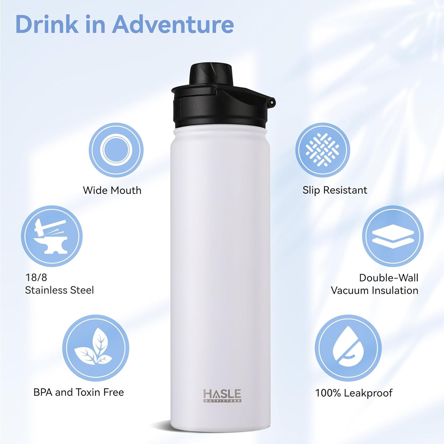 HASLE OUTFITTERS 32 oz Insulated Water Bottle Stainless Steel Double Walled Vacuum Sports Water Bottle with 2 Lids (Straw and Spout Lid) for Gym Camping Hiking(Black,1)