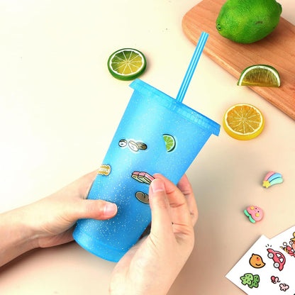 24 Pack Plastic Tumblers with Lids and Straw, Reusable Cups with Lids and Straws Colorful Cups for Cold Drink Iced Coffee, Plastic Tumbler Bulk for Party Birthday Gifts (24 oz, Stylish Colors)