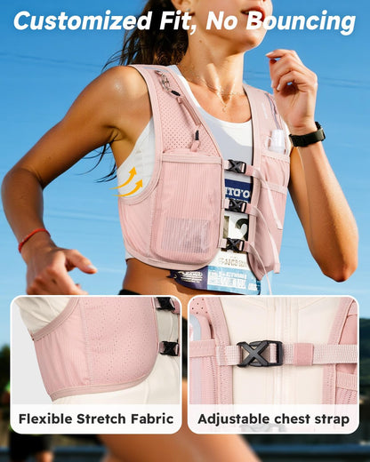 MOKURA Running Vest for Women Men, Lightweight Hydration Vest with 500ML Soft Flask & Phone Holder, Reflective Running Backpack, Adjustable Run Pack Water Bottle, Runner Marathon Essentials