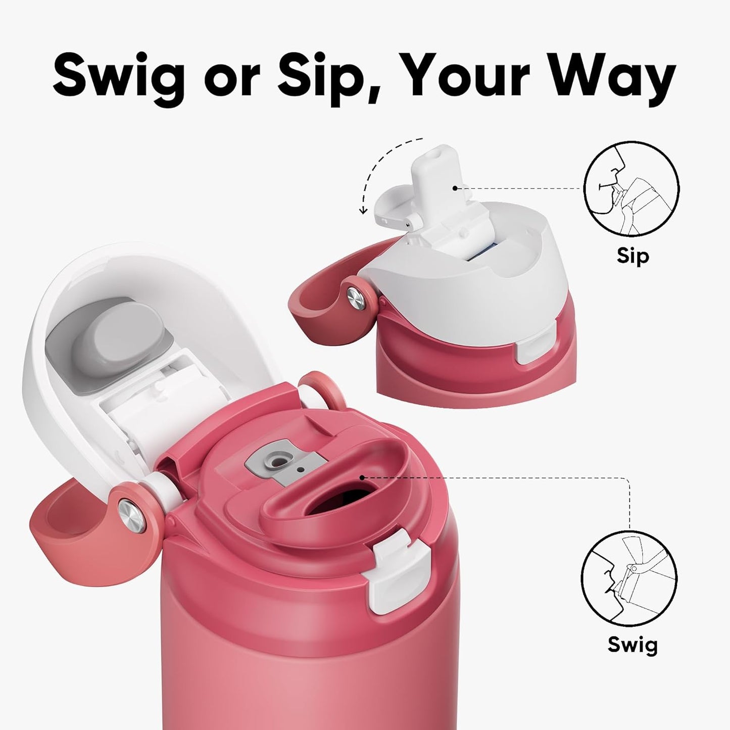 ENCOOL Leakproof Insulated Water Bottle with Straw Dual-Sip Water Bottle Bag-Safe Design for Work, Commute & Gym – Keeps Drinks Cold All Day, 24 oz, Lemonade Pink - Colors A