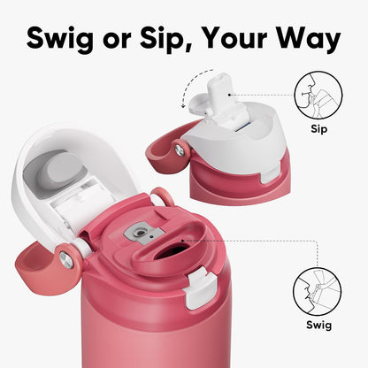 ENCOOL Leakproof Insulated Water Bottle with Straw Dual-Sip Water Bottle Bag-Safe Design for Work, Commute & Gym – Keeps Drinks Cold All Day, 24 oz, Lemonade Pink - Colors A