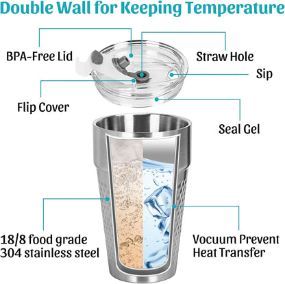 15oz Stainless Steel Tumbler with Lid and Straw, 3 Pack Double Wall Vacuum Insulated Drinking Glasses, Sweat-Proof Metal Cup Suitable for Ice Drinks and Hot Beverage