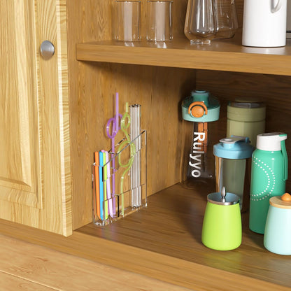 Acrylic Straw Holder for Cabinet - 9.5 Inch Clear Reusable Straw Organizer Dispenser with Ultra Sticky Adhesive Tapes, Slanted Kitchen Accessories Container Cupboard Door Mounted