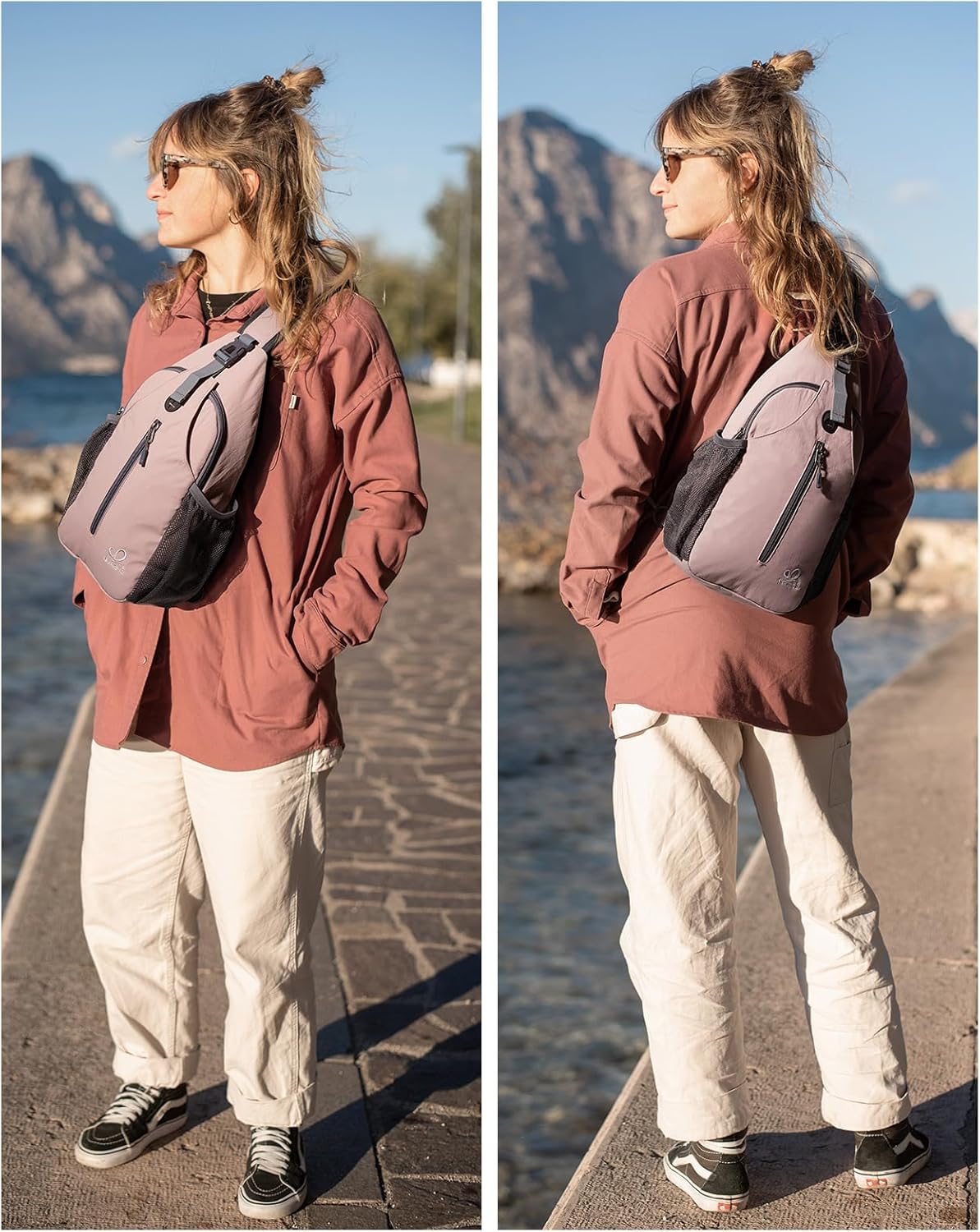 WATERFLY Crossbody Sling Backpack Sling Bag Travel Hiking Chest Bag Daypack (Black)