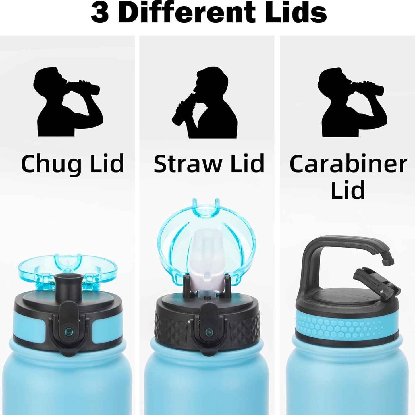 Oldley Insulated Water Bottle 20oz for Adults Kids Stainless Steel Water Bottles with Straw/Chug/Carabiner 3 Lids Fruit Strainer Double Wall Vacuum Wide Mouth BPA Free Leak-Proof for School Travel