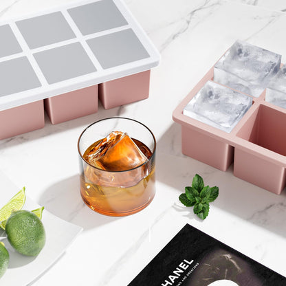Large Ice Cube Tray for Whiskey: FDDBI Silicone Ice Cube Trays with Lid - 2Pack Big Square Old Fashioned Ice Cube Maker for Cocktail - 2inch Huge Cubed Ice Trays for Whisky