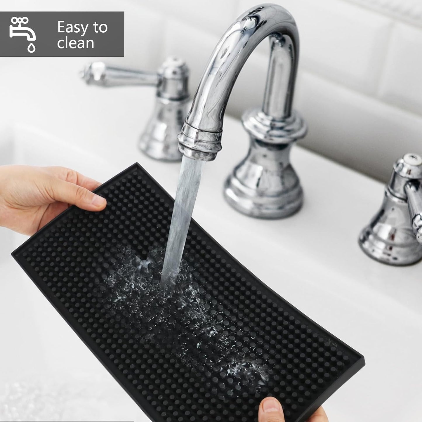 XieNie Bar Mat, 6" x 12" Black Small Coffee Mat for Home Bar Kitchen Countertop, Non-Slip Service Spill Mat for Cocktail Bartender Accessories, PVC Counter Top Cup Glasses Drying Mats, 1Pac
