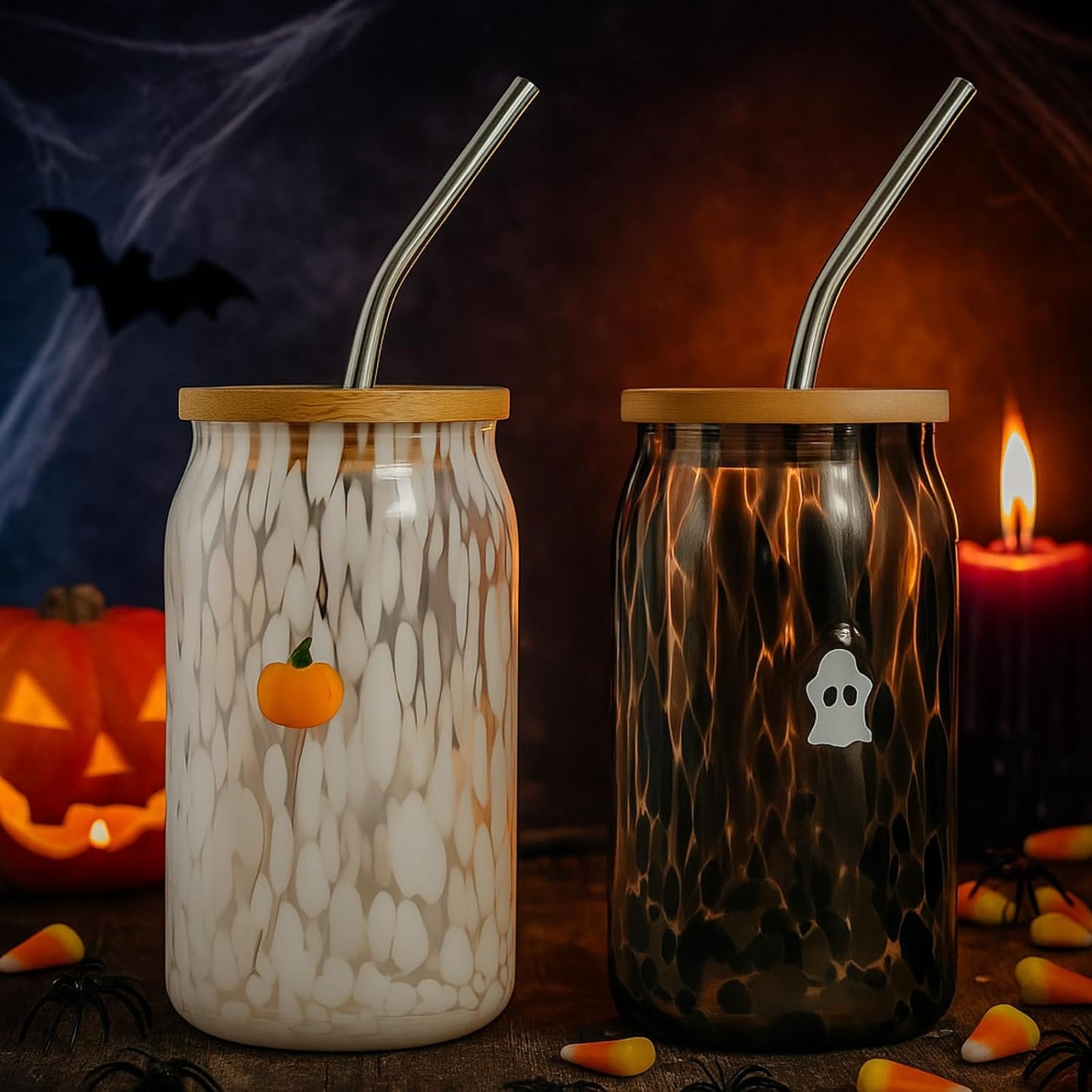 Honeydak 2 Pcs Icon Juice Glass Tumbler with Lid & Straw - 18 oz Cloud and Sun Icon Can Shape Glass Cups Coffee Juice Beer Soda Drinking Cup for Summer Halloween Christmas Party Supplies Gift