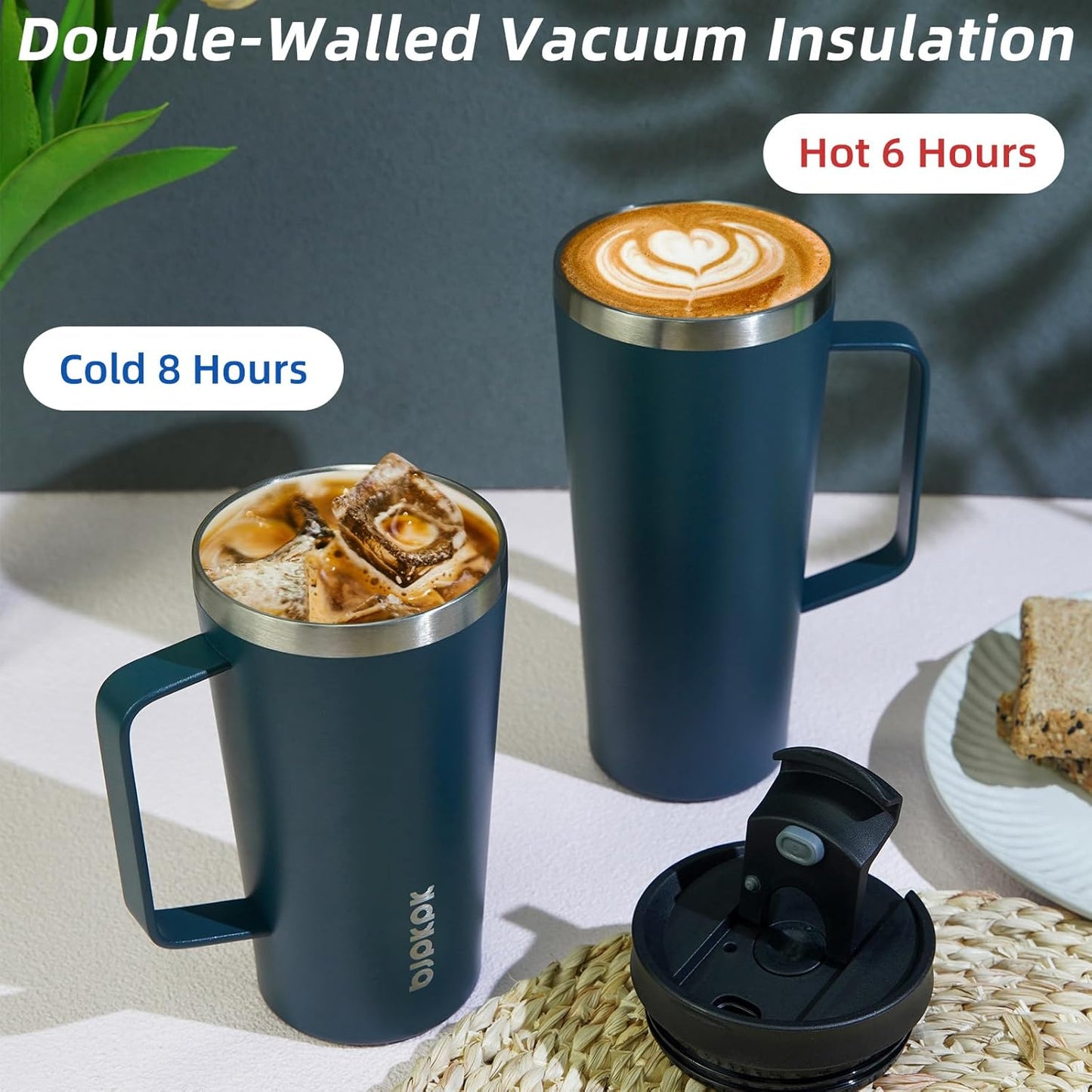 BJPKPK Insulated Tumbler with Handle, 18oz Insulated Tumblers with Lid and Straw, Stainless Steel Metal Water Bottles, Coffee Travel Mugs, Cups, Marshmallow