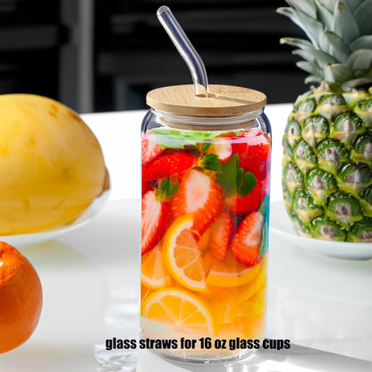 Reusable Glass Straws Shatter Resistant Clear, Skinny Glass Straw Bent Thin for 16 oz Cups Tumblers 9 inch 8mm