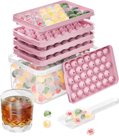 Optish 3 Pack Ice Trays for Freezer, 99 PCS Ice Cube Tray with Lid and Bin, Round Ice Cube Mold, Circle Ice Maker for Chilling Drinks (0.8 inch, Pink)
