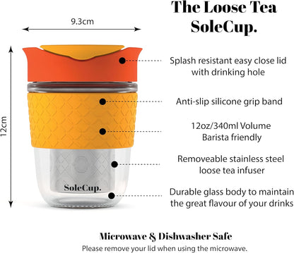 Travel Mug Loose Tea Infuser - Detachable Tea Strainer with Spillproof Lid - BPA-Free Reusable Glass Travel Coffee Cup with Silicone Band (Ice Cream, 12oz)