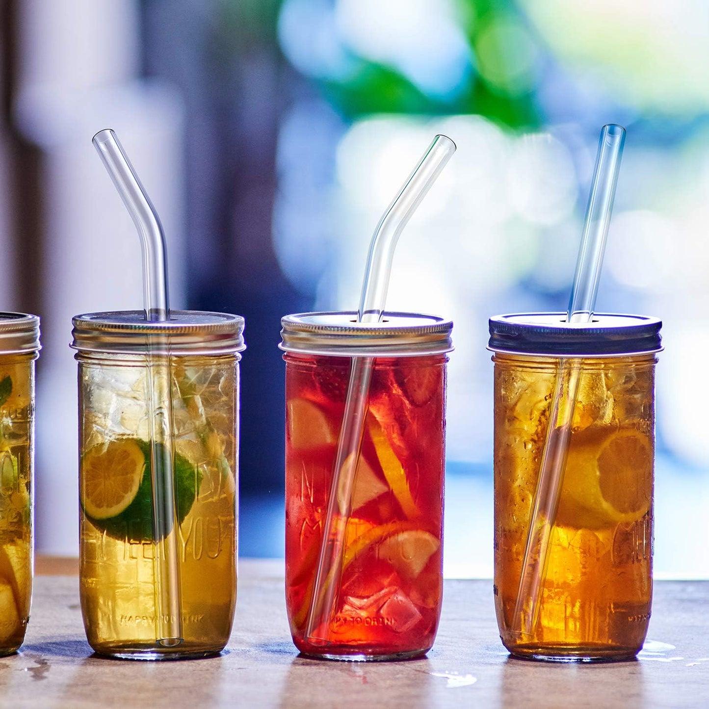 HeykirHome 4-Pack Reusable Glass Straw, Size 8.5''x10 MM,Including 2 Straight and 2 Bent with 2 Cleaning Brush- Perfect For Smoothies, Tea, Juice