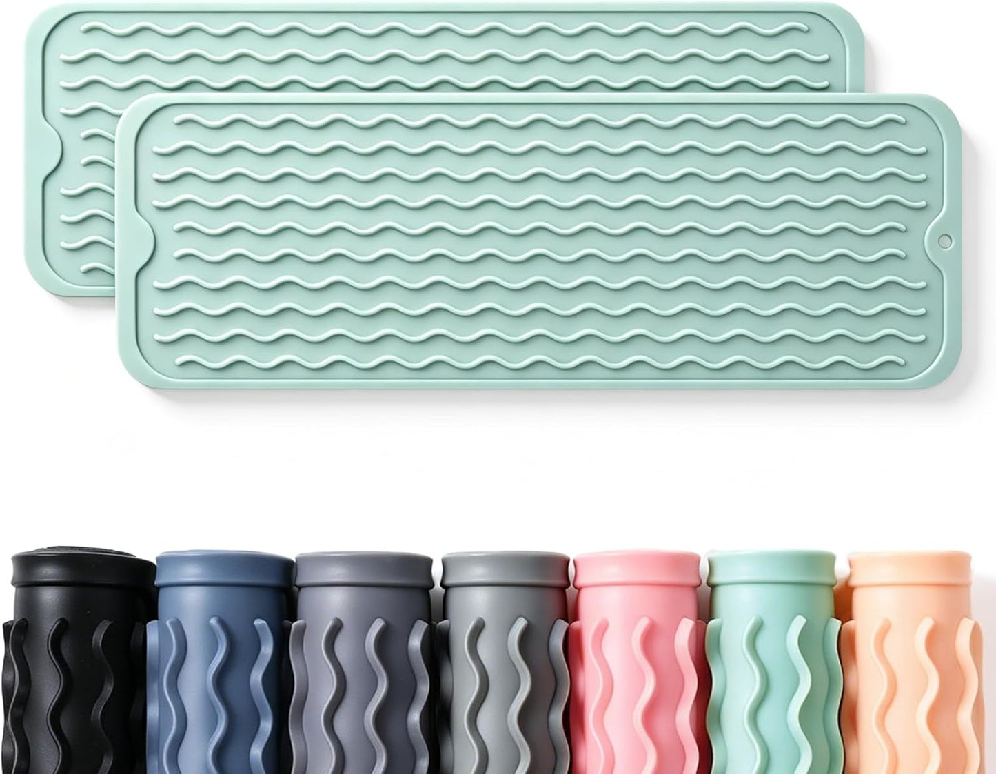 2 Pack Caketime Silicone Dish Drying Mat for Kitchen Counter Heat Resistant Under Sink Waterproof Coffee Bar Accessories Dining Rack Stone Utensil Holder Countertop Decor Must Haves 2026