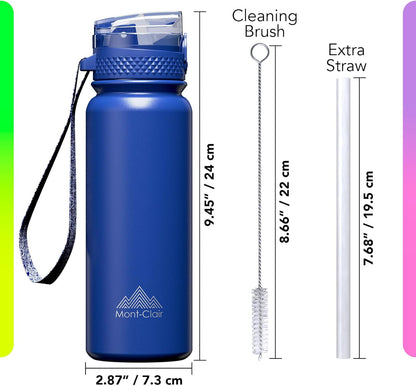 Mont-Clair Sport Water Bottle - 20oz Insulated Water Bottle with Straw - Patented Lid, BPA FREE, For Sports, Gym, Cycling, Bike - Quick Hydration - Black