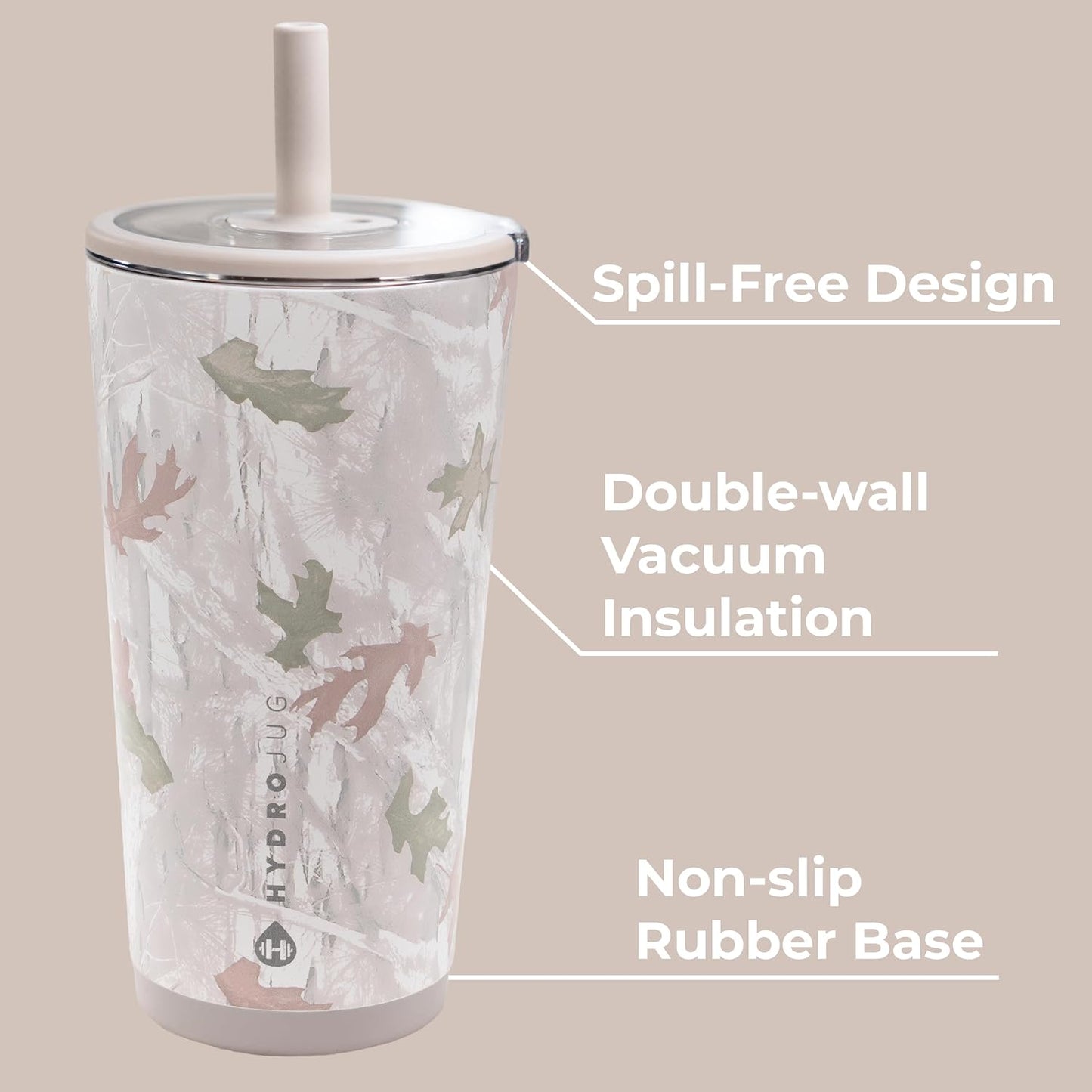 HydroJug Everyday Tumbler 20 oz – Ceramic-Lined Insulated Tumbler with Straw and Soft-Touch Lid, Cup Holder Friendly, Double-Wall Vacuum Insulation, Reusable Travel Cup – Rodeo