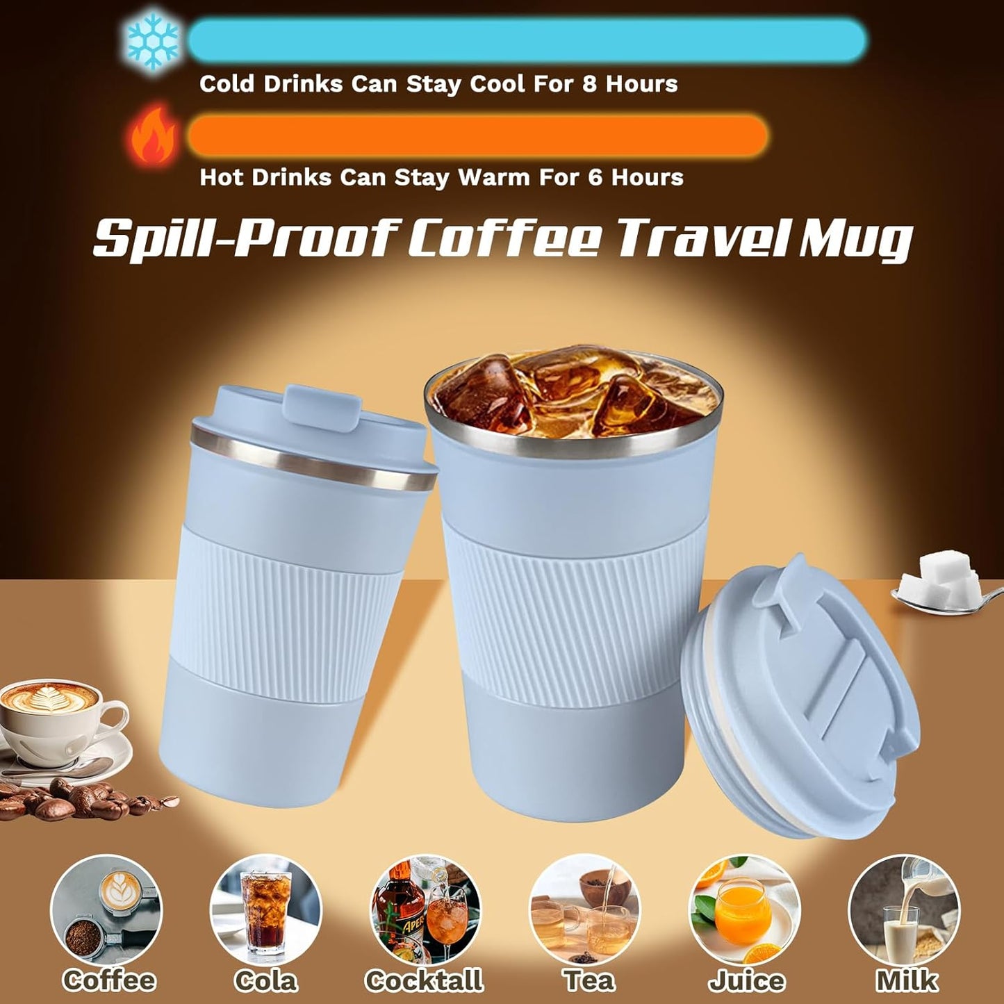 SPLMIFA Vacuum-Insulated Stainless Steel Travel Coffee Mug, Leak-Proof Reusable Coffee Cup with Lid - Keep Hot & Cold Drinks for Hours, Durable Insulated Tumbler for Men & Women(3rd-Black, 12OZ)