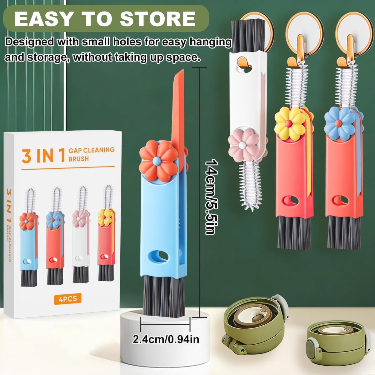 3 in 1 Cup Lid Cleaning Brush, Portable Cup Cleaner Brush, New Water Bottle Lid Cleaner Brush, Multifunctional Cleaning Brush - Home Kitchen Cleaning Tools for Tight Spaces & Bottle Gaps, 3 PCS