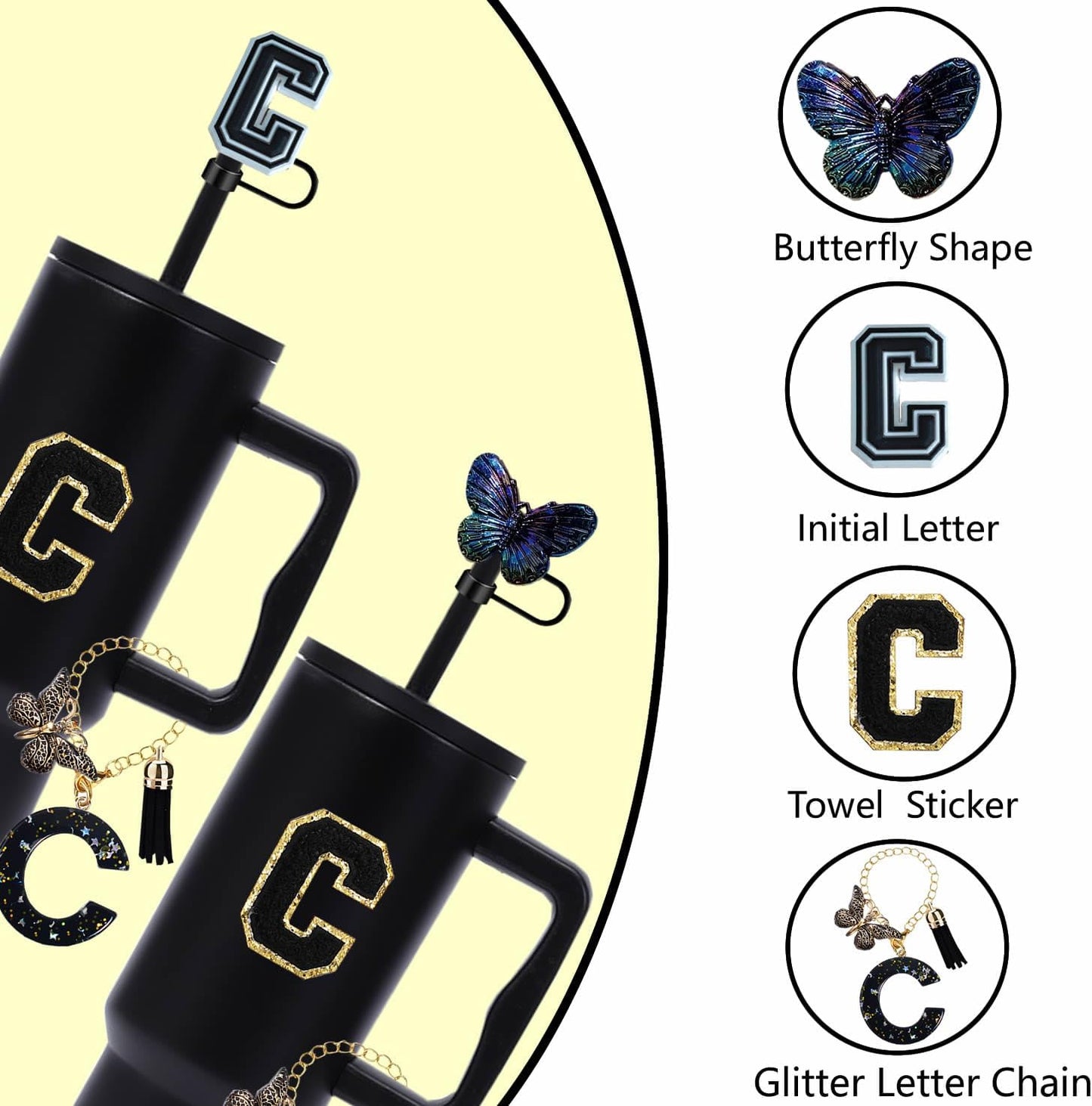 7pcs Cup Accessories for Stanley 30/40oz Tumbler, Handle Strap, Straw Cover, Silicone Boot, Letter Charm Stickers