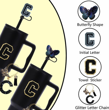 7pcs Cup Accessories for Stanley 30/40oz Tumbler, Handle Strap, Straw Cover, Silicone Boot, Letter Charm Stickers