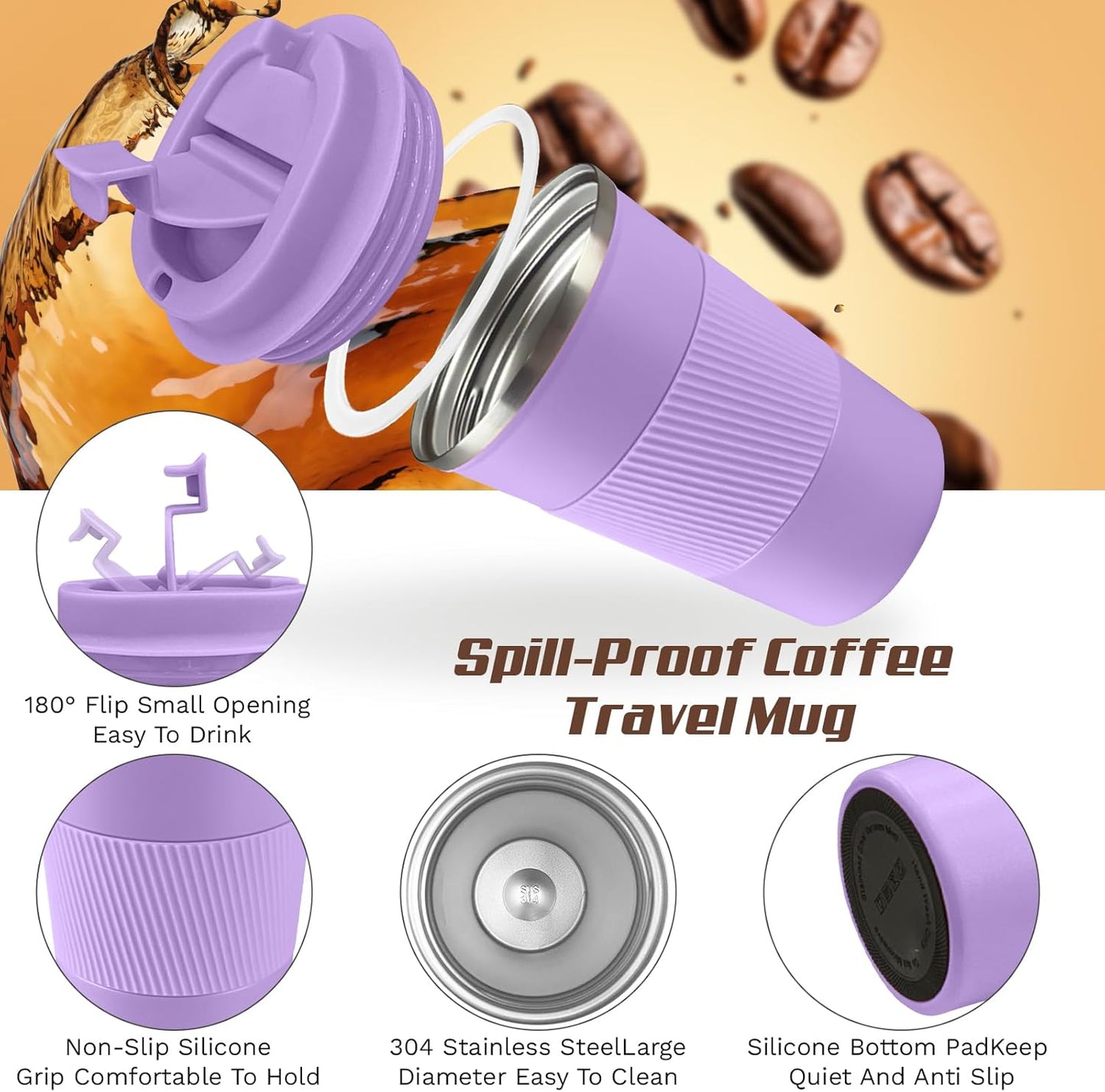 SPLMIFA Vacuum-Insulated Stainless Steel Travel Coffee Mug, Leak-Proof Reusable Coffee Cup with Lid - Keep Hot & Cold Drinks for Hours, Durable Insulated Tumbler for Men & Women(3rd-Black, 12OZ)
