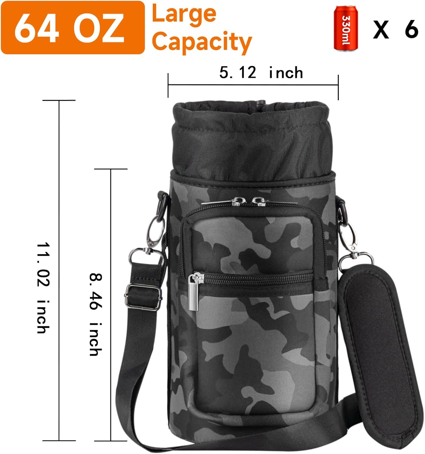 AceTreker 32/40/64/128 oz Neoprene Insulated Water Bottle Carrier Bag, Sling Bag Sleeve Pouch Holder with Strap & Paracord Handle and 2 Pocket for Travelling, Hiking, Camping