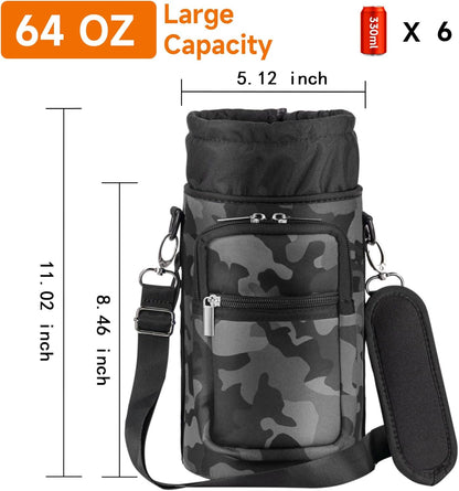 AceTreker 32/40/64/128 oz Neoprene Insulated Water Bottle Carrier Bag, Sling Bag Sleeve Pouch Holder with Strap & Paracord Handle and 2 Pocket for Travelling, Hiking, Camping