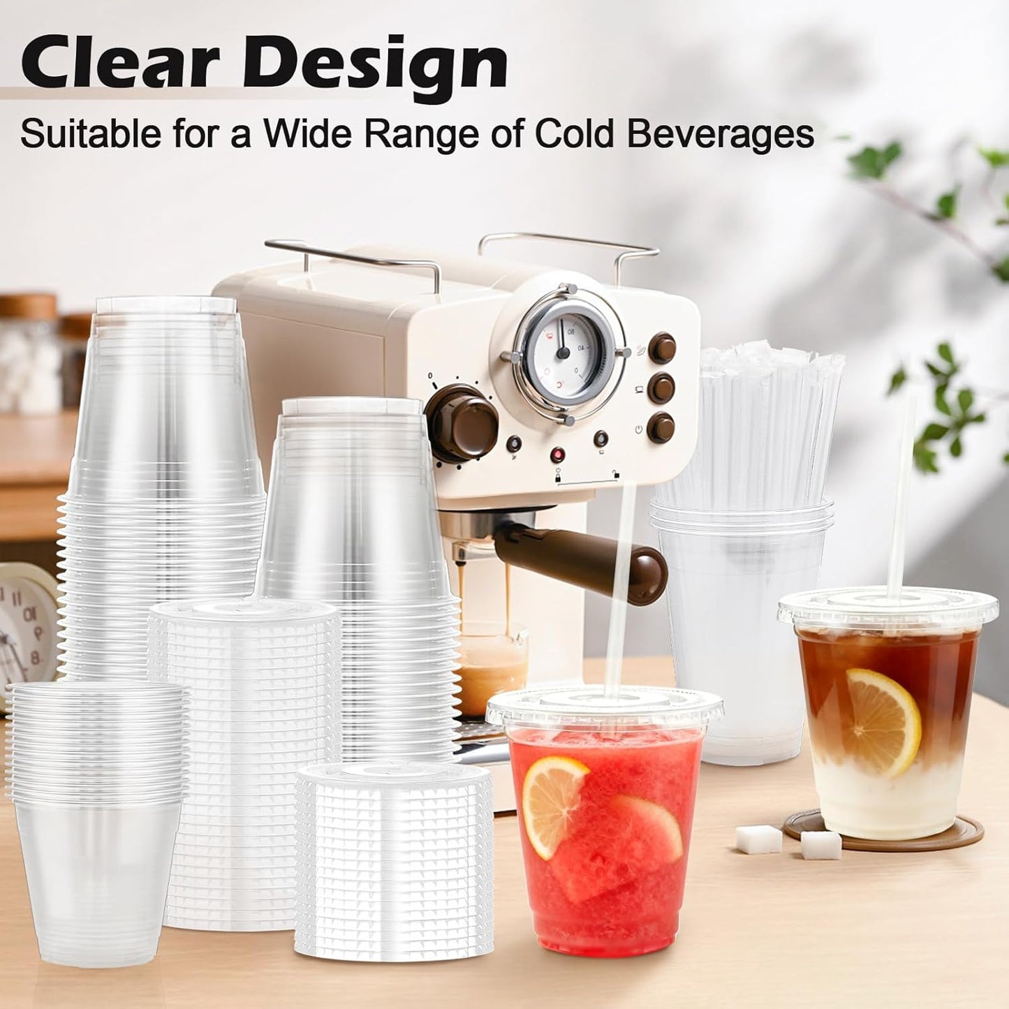 Lamosi 100 Pack 20 oz Clear Plastic Cups with Lids and Straws, Disposable Iced Coffee Cups with Lids for To-Go Cold Drinks, Smoothies and Slushie